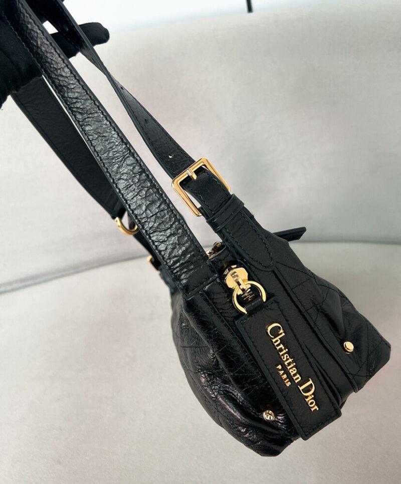 Christian Dior Small D-Journey Bag in Shiny Goatskin Black